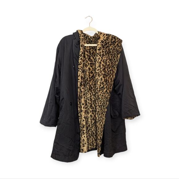 Vintage D'oraz Leopard Print & Black Reversible Coat Size 6